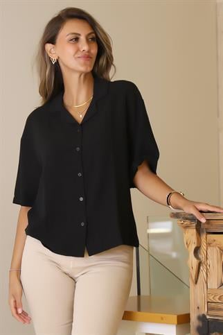 KISA KOLLU SALAŞ SİYAH KADIN GÖMLEK  0605-2Y5
