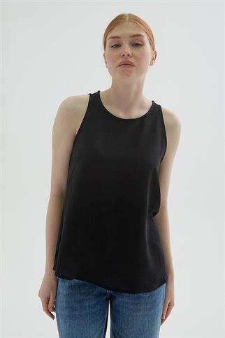 KOLSUZ SIFIR YAKA SİYAH KADIN BLUZ  0622-2Y5