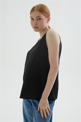 KOLSUZ SIFIR YAKA SİYAH KADIN BLUZ  0622-2Y5