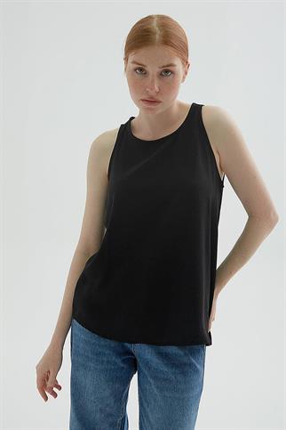 KOLSUZ SIFIR YAKA SİYAH KADIN BLUZ  0622-2Y5
