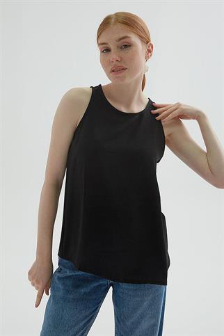 KOLSUZ SIFIR YAKA SİYAH KADIN BLUZ  0622-2Y5
