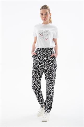 DESENLİ SİYAH KADIN PANTOLON  0843-2Y5