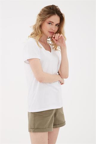 V YAKA KISA KOLLU BEYAZ  KADIN T-SHİRT 0932-2Y5