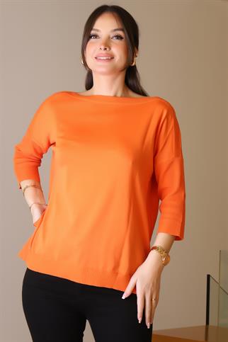 GENİŞ YAKA UZUN KOLLU ORANJ KADIN TRİKO KAZAK 5427-2K5