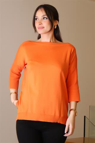 GENİŞ YAKA UZUN KOLLU ORANJ KADIN TRİKO KAZAK 5427-2K5