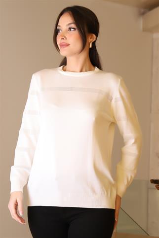 BİSİKLET YAKA EKRU  KADIN TRİKO KAZAK 5631-2K5