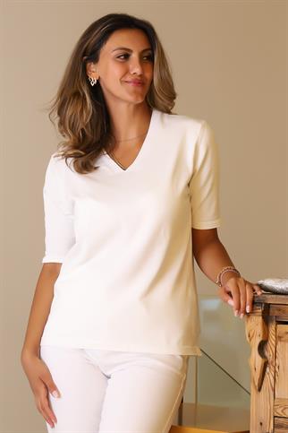 KISA KOLLU V YAKA TRİKO KADIN BLUZ  5726-2Y5