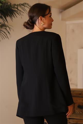 TAŞ İŞLEMELİ UZUN KOLLU SİYAH KADIN CEKET 1018-2Y4