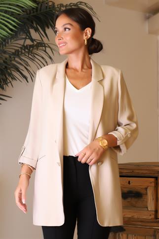 KOLLARI KATLAMALI BEJ KADIN CEKET  1028-2Y4