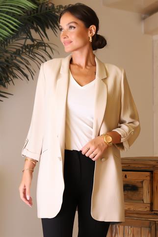 KOLLARI KATLAMALI BEJ KADIN CEKET  1028-2Y4