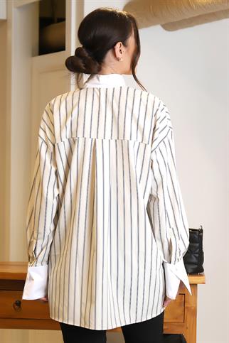 HAKİM YAKA UZUN KOLLU KREM KADIN GÖMLEK 24835-2Y4