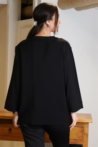 SIFIR YAKA UZUN KOLLU SİYAH KADIN BLUZ 4003-2Y4