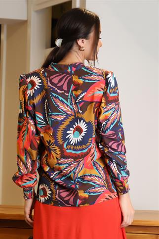 HAKİM YAKA DESENLİ KADIN BLUZ 4008-2Y4 