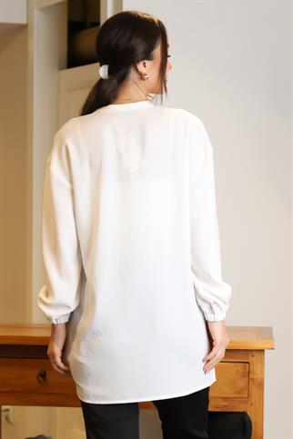 UZUN KOLLU BAĞLAMALI EKRU KADIN BLUZ 4016-2Y4