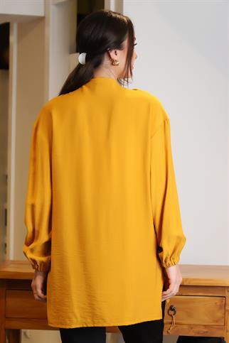 UZUN KOLLU BAĞLAMALI HARDAL KADIN BLUZ 4016-2Y4