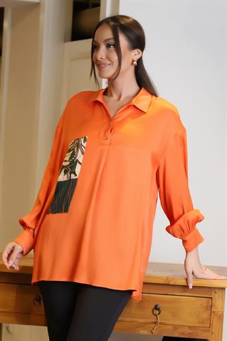 CEP DETAYLI ÇITÇITLI TURUNCU KADIN BLUZ 4032-2Y4