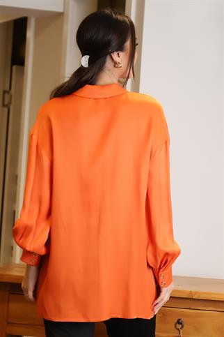 CEP DETAYLI ÇITÇITLI TURUNCU KADIN BLUZ 4032-2Y4