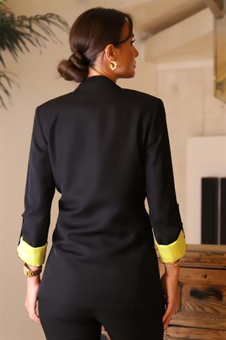 KUŞAKLI SİYAH KADIN CEKET  6007-2Y4