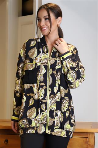 HAKİM YAKA FERMUARLI DESENLİ KADIN CEKET 6015-2Y4