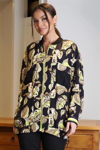 HAKİM YAKA FERMUARLI DESENLİ KADIN CEKET 6015-2Y4