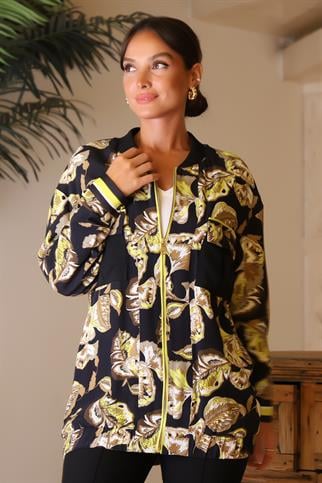 HAKİM YAKA FERMUARLI DESENLİ KADIN CEKET 6015-2Y4