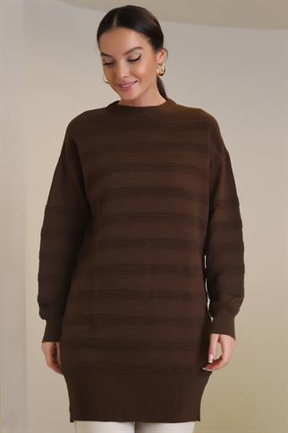 UZUN KOLLU TRİKO KAHVE KADIN TUNİK 3002-2K4