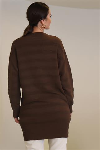 UZUN KOLLU TRİKO KAHVE KADIN TUNİK 3002-2K4
