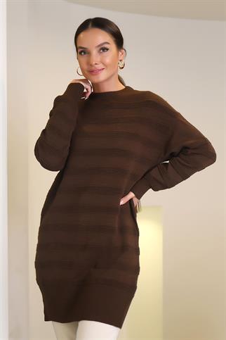 UZUN KOLLU TRİKO KAHVE KADIN TUNİK 3002-2K4