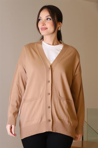 CEPLİ UZUN KOLLU CAMEL KADIN HIRKA  5480-2K5