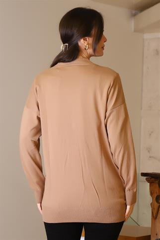 CEPLİ UZUN KOLLU CAMEL KADIN HIRKA  5480-2K5