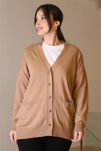 CEPLİ UZUN KOLLU CAMEL KADIN HIRKA  5480-2K5