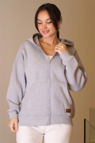 KANGURU CEPLİ GRİ KADIN SWEATSHİRT 3045-2K5