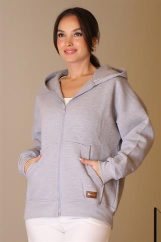 KANGURU CEPLİ GRİ KADIN SWEATSHİRT 3045-2K5