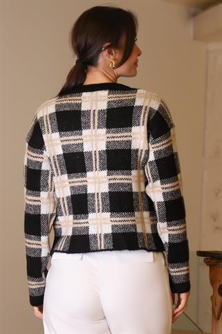 SIFIR YAKA EKOSE SİYAH KADIN TRİKO KAZAK5139-2K5