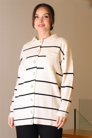 POLO YAKA DÜĞMELİ EKRU KADIN HIRKA 5224-2K5