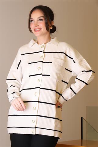 POLO YAKA DÜĞMELİ EKRU KADIN HIRKA 5224-2K5