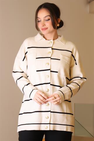 POLO YAKA DÜĞMELİ EKRU KADIN HIRKA 5224-2K5