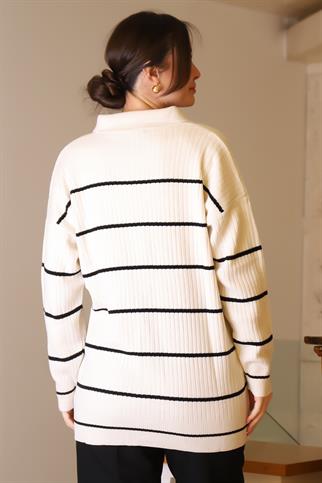 POLO YAKA DÜĞMELİ EKRU KADIN HIRKA 5224-2K5