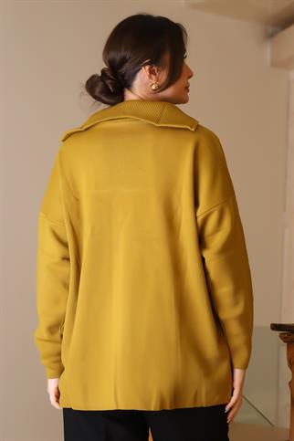 GENİŞ YAKA FERMUARLI  ASİT TRİKO KADIN KAZAK 6078-2K5