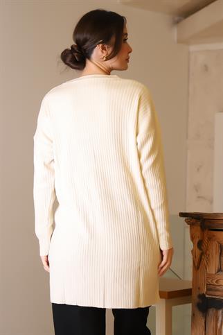 SIFIR YAKA UZUN KOLLU EKRU KADIN TUNİK 6152-2K5