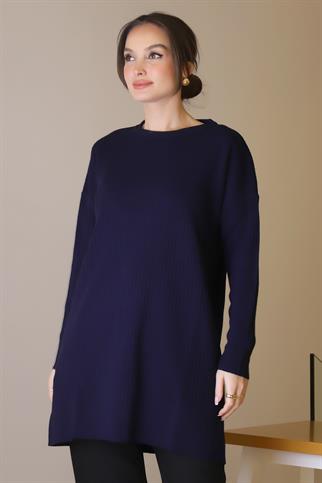 SIFIR YAKA UZUN KOLLU LACİ KADIN TUNİK 6152-2K5