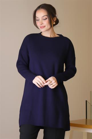 SIFIR YAKA UZUN KOLLU LACİ KADIN TUNİK 6152-2K5