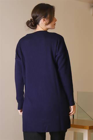 SIFIR YAKA UZUN KOLLU LACİ KADIN TUNİK 6152-2K5