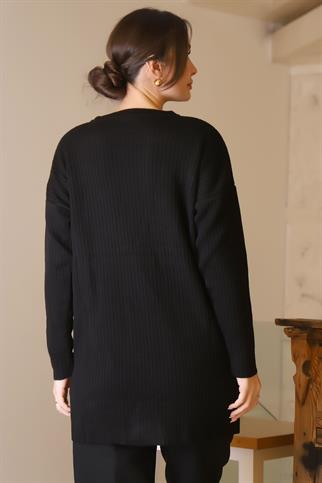 SIFIR YAKA UZUN KOLLU SİYAH KADIN TUNİK 6152-2K5
