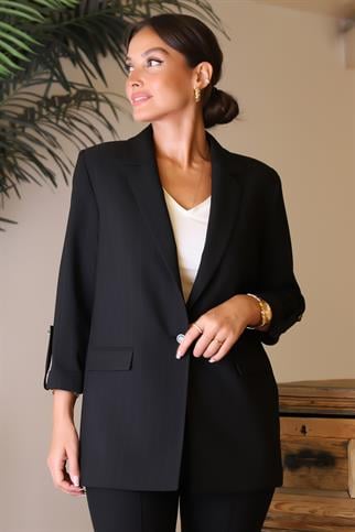 TEK DÜĞMELİ SİYAH KADIN KLASİK CEKET  65078-2Y4