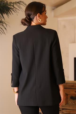 TEK DÜĞMELİ SİYAH KADIN KLASİK CEKET  65078-2Y4