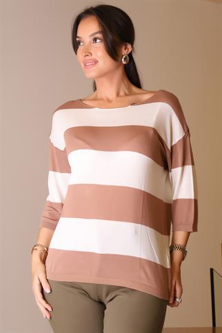 SIFIR YAKA YARIM KOLLU KAHVE KADIN TRİKO 184-2K5