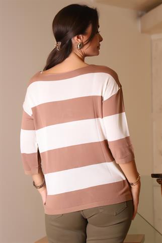 SIFIR YAKA YARIM KOLLU KAHVE KADIN TRİKO 184-2K5