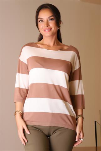 SIFIR YAKA YARIM KOLLU KAHVE KADIN TRİKO 184-2K5