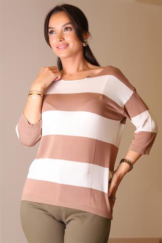 SIFIR YAKA YARIM KOLLU KAHVE KADIN TRİKO 184-2K5